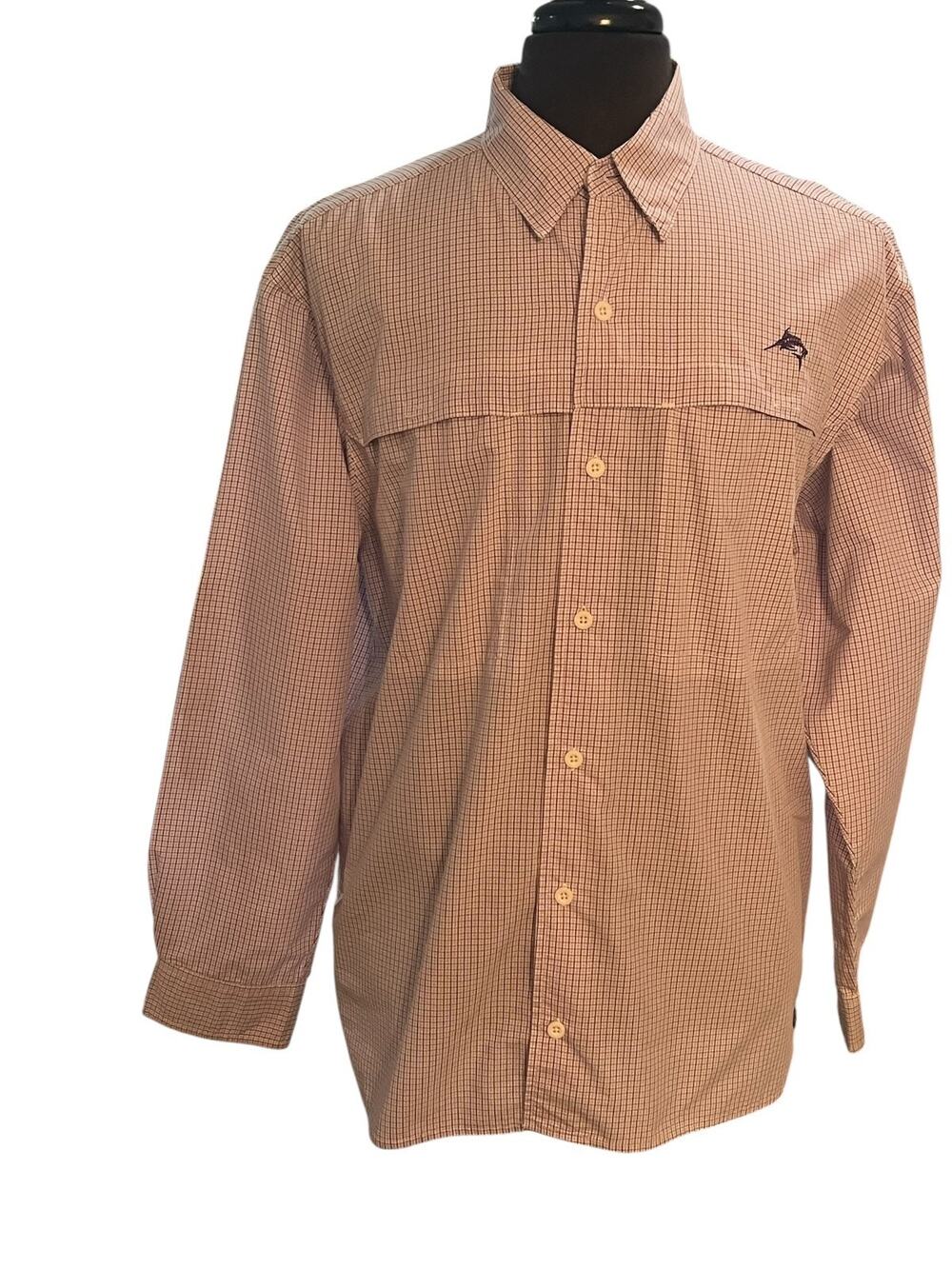 World Wide Sportsman Shirt Mens Size L Purple Micro Check Fishing Camp Vented